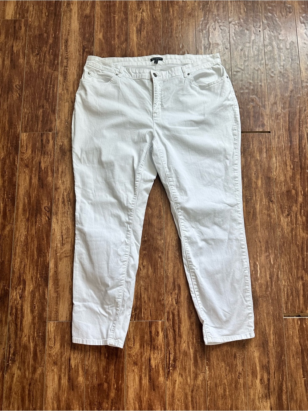 Eileen Fisher Womens White Organic Cotton Blend Straight Leg Ankle Pants 16W